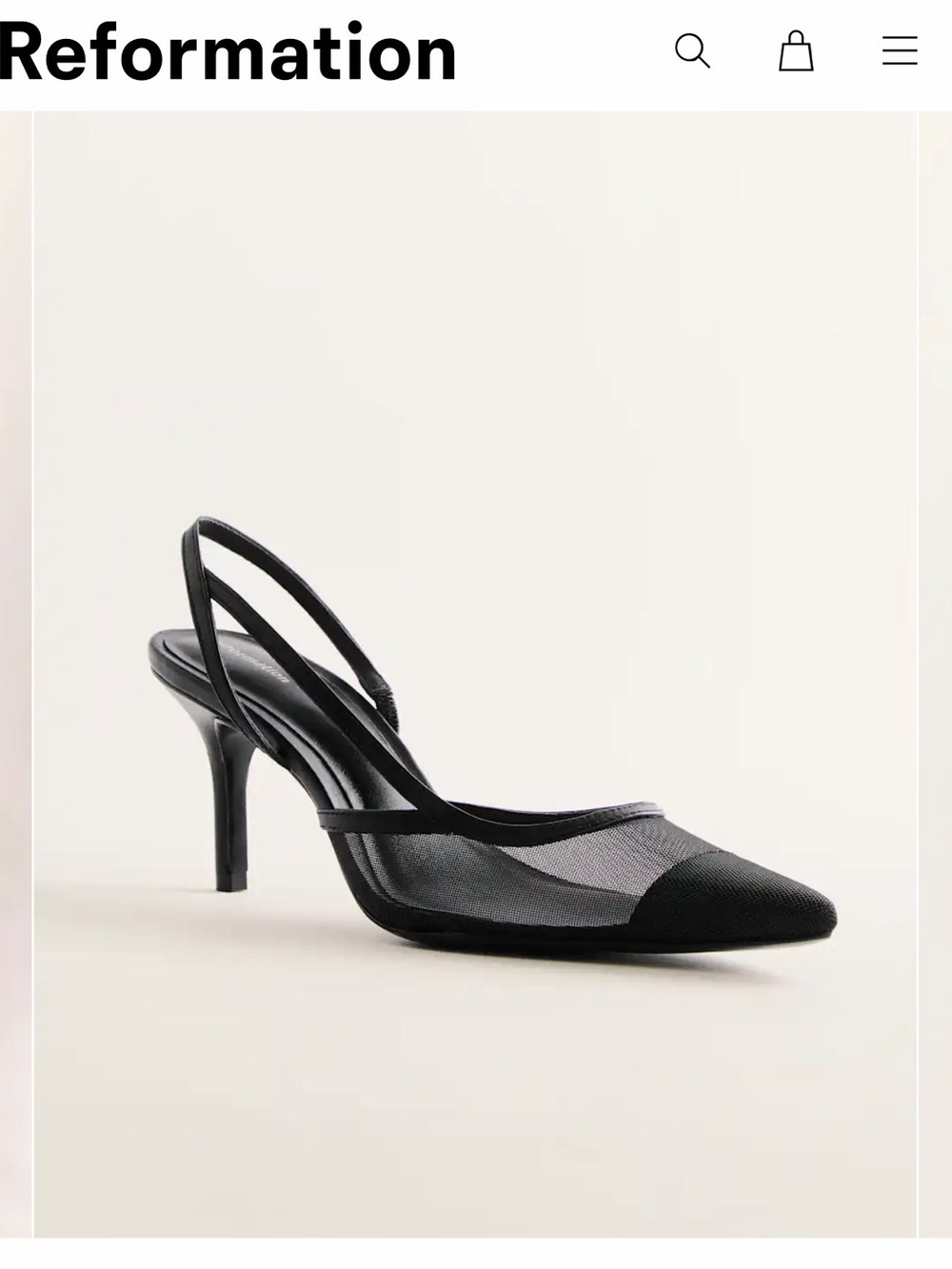 Reformation Black Mesh Pointed Slingback Heels